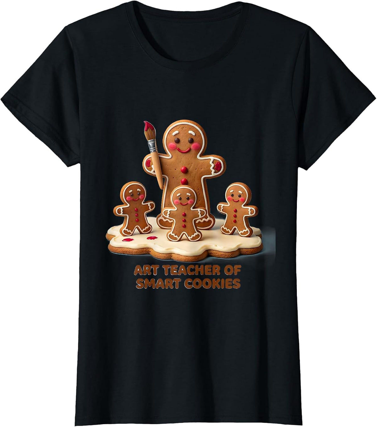 Women's Art Teacher Of Smart Cookies Cute Kawaii Christmas Teacher T-Shirt - Black
