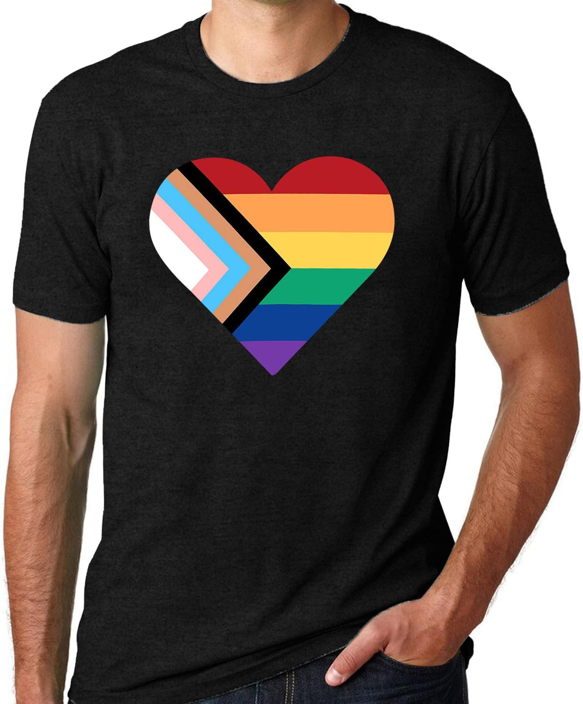 SUWATOIN Pride Shirts for Men LGBTQ Pride Flag T-Shirt Gay Rainbow Heart Tee Tops - Black