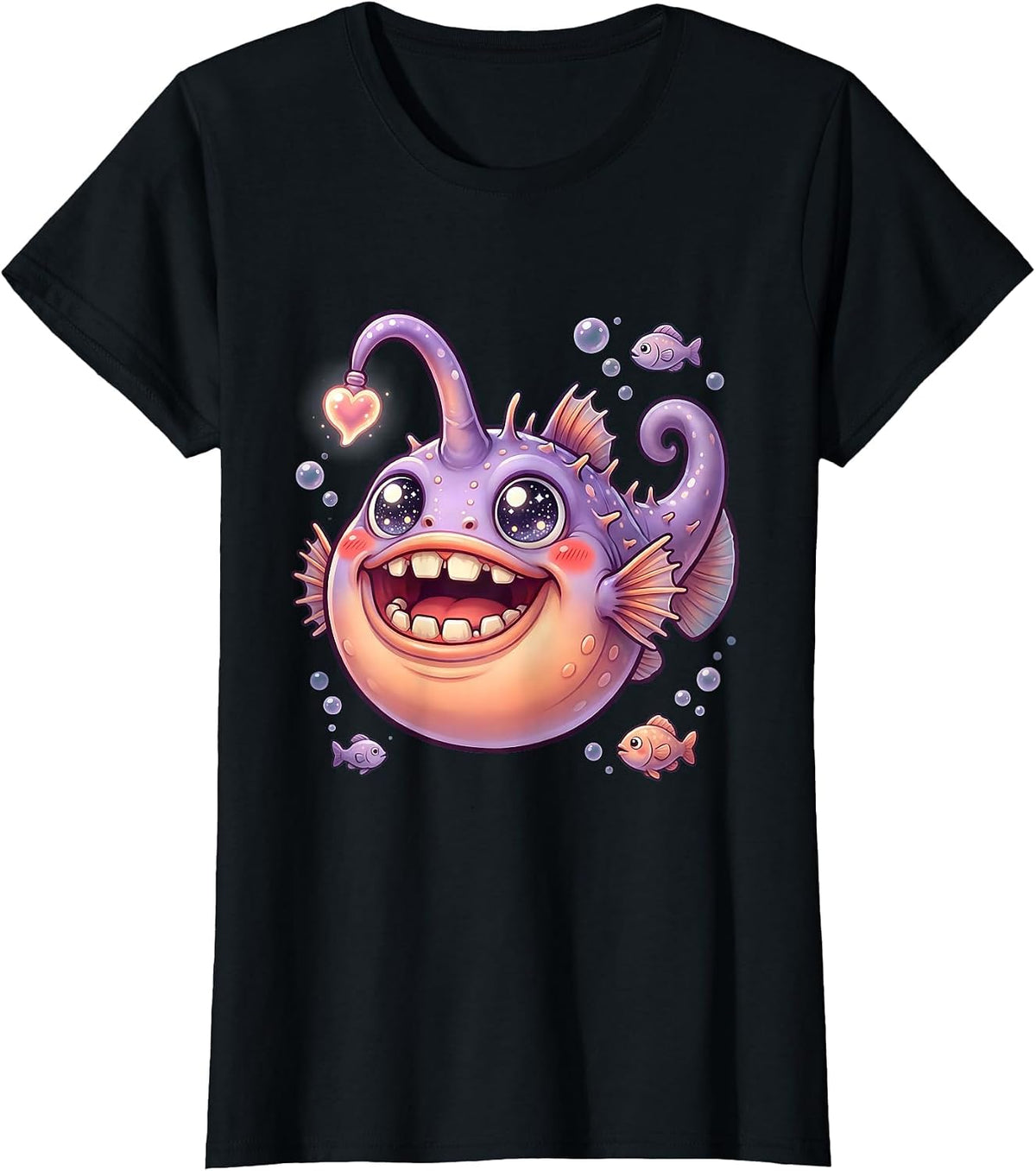 Salty Deep Sea Anglerfish Glowing Lure Design T-Shirt - Black