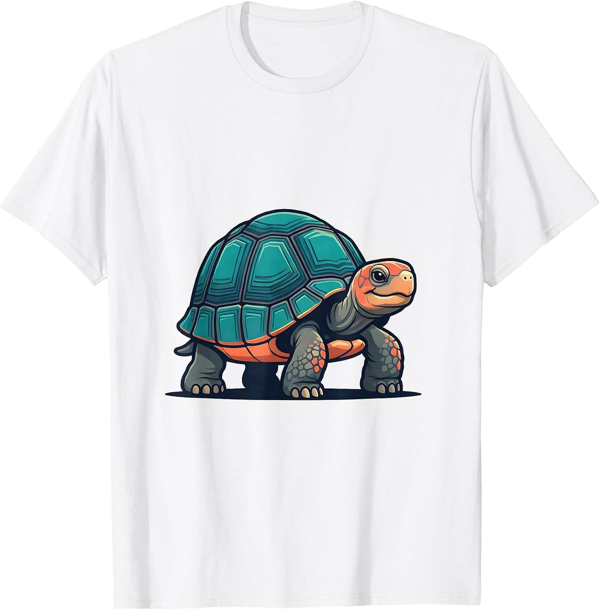Men's Cheerful Tortoise Flat Vector Reptile Lover Novelty T-Shirt - White