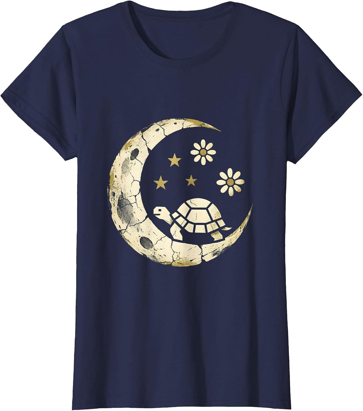Women's Ancient Tortoise Starry Sky Be Still Illustration T-Shirt - Navy Blue