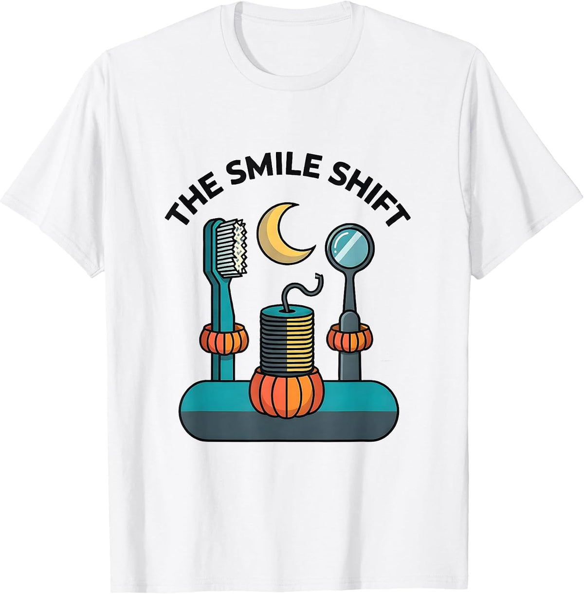 Men's The Smile Shift Flat Vector Halloween Dentist Costume Dental T-Shirt - White