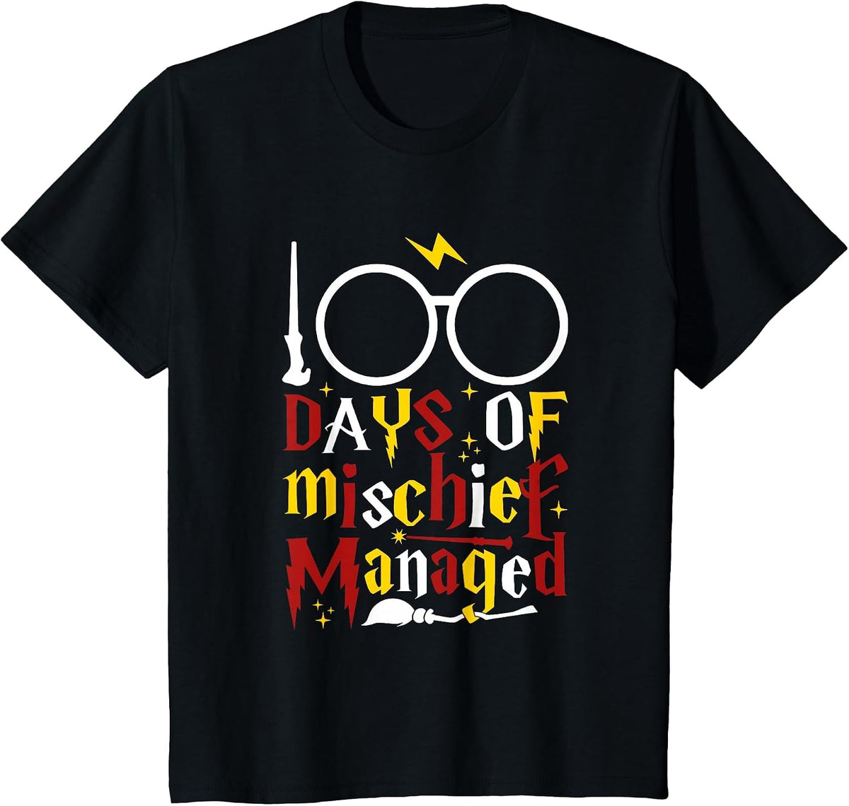 100 Days of Mischief Managed Teacher Kid 100th Day of School T-Shirt - Black