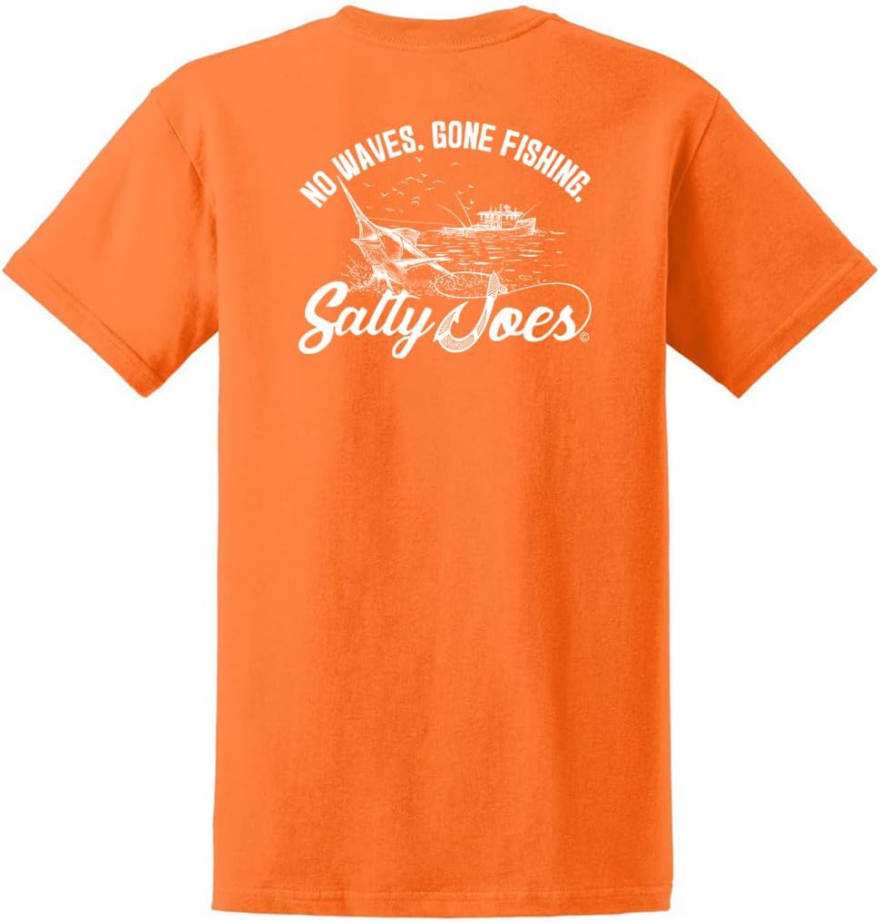 SALTY JOES Men's Hooking a Marlin Heavy Cotton Tees - Orange Sherbet \/ White Hooking a Marlin Logo