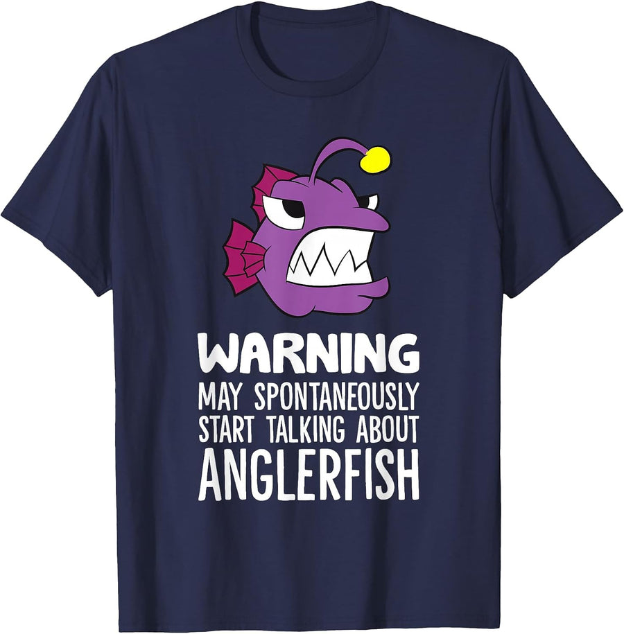 Warning May Spontaneously Start Talking About Anglerfish T-Shirt - Navy Blue