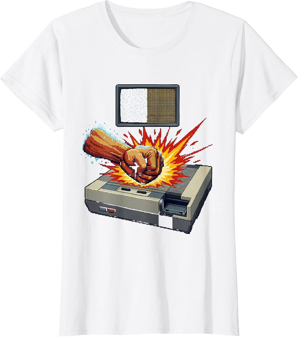 Pixel Art Console Fist Retro Gamer Humor T-Shirt - White