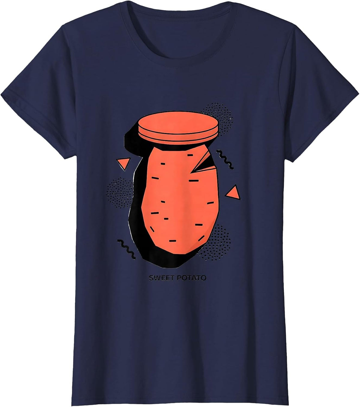 Women's Sweet Potato Memphis Postmodern Funny Grouchy Potato Couple T-Shirt - Navy Blue