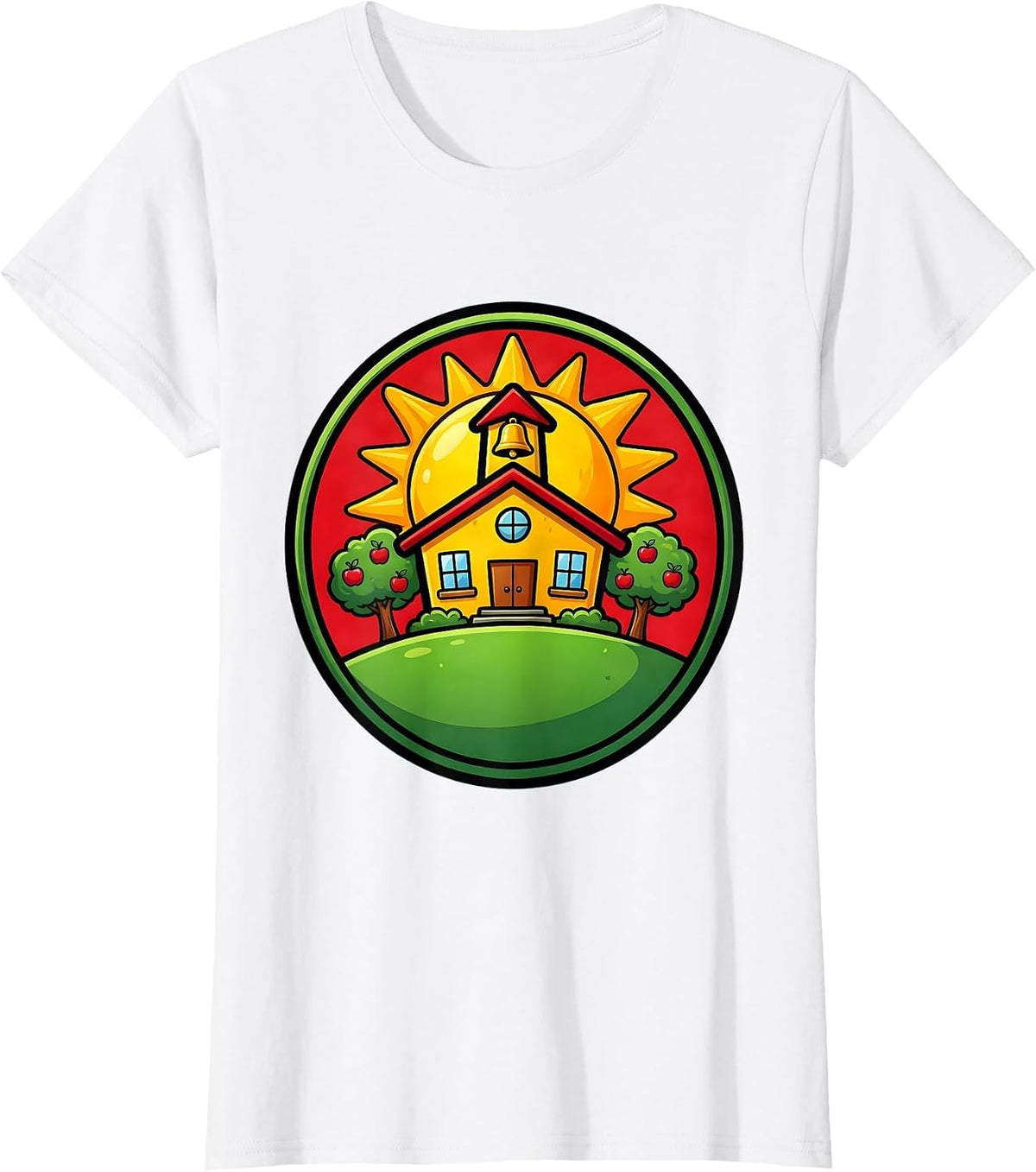 3rd Grade Teacher Schoolhouse Sunrise Illustration T-Shirt - White