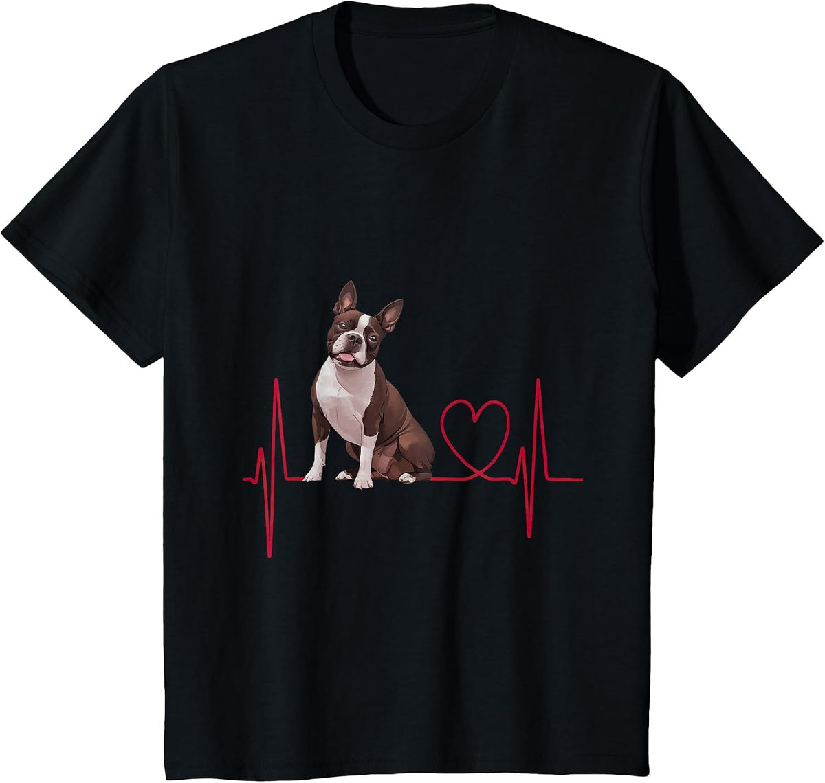 Heartbeat Boston Terrier Dog T-Shirt - Black