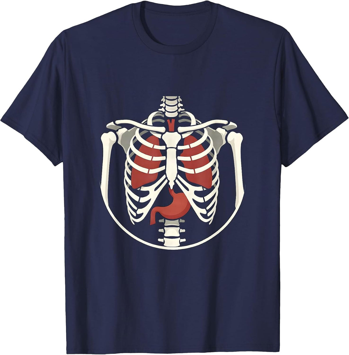 Skeleton Anatomy Organs Detailed Illustration T-Shirt - Navy Blue