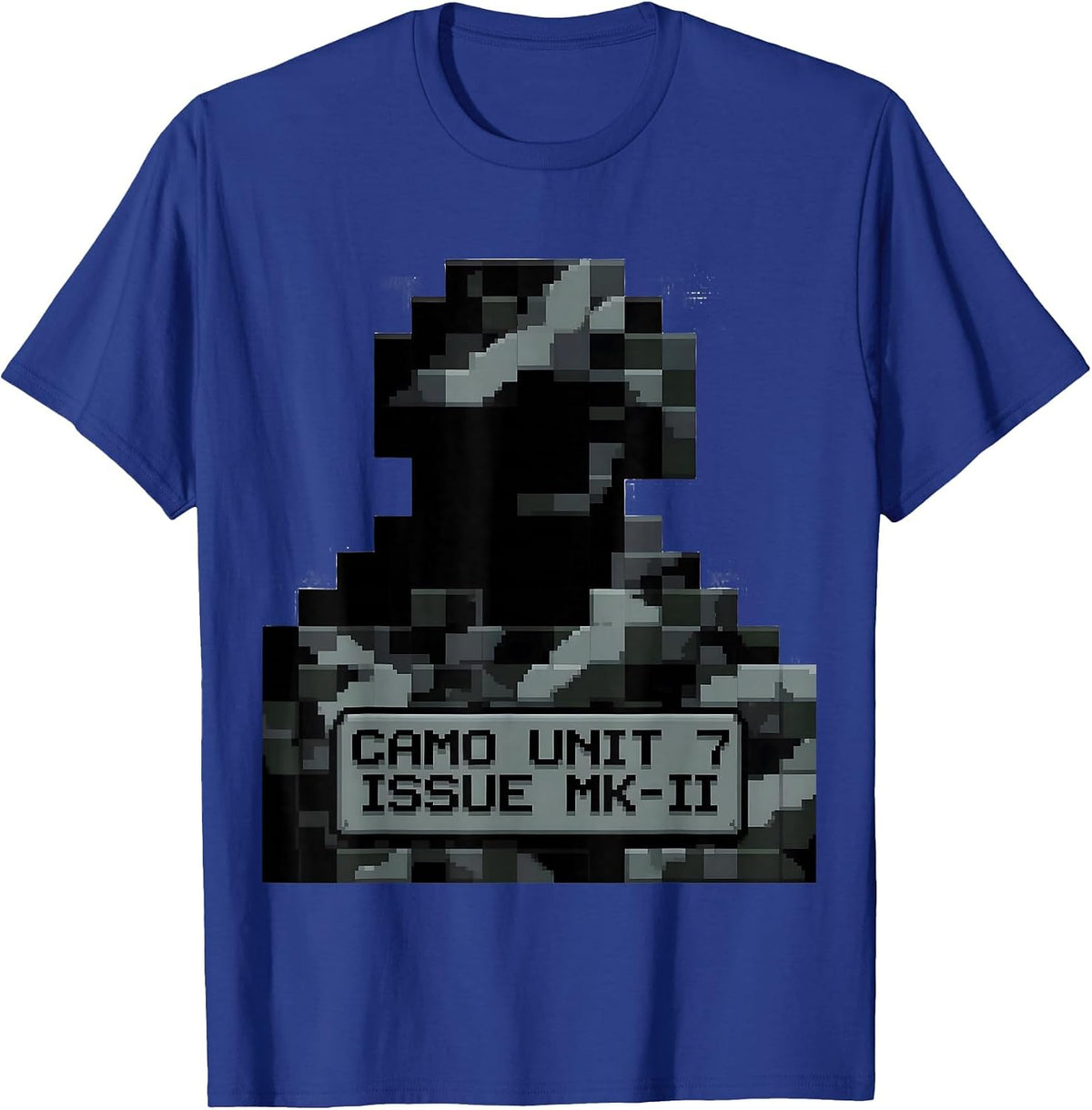 CAMO UNIT 7 ISSUE MK-II Pixel Art Black Camo Pattern T-Shirt - Royal Blue
