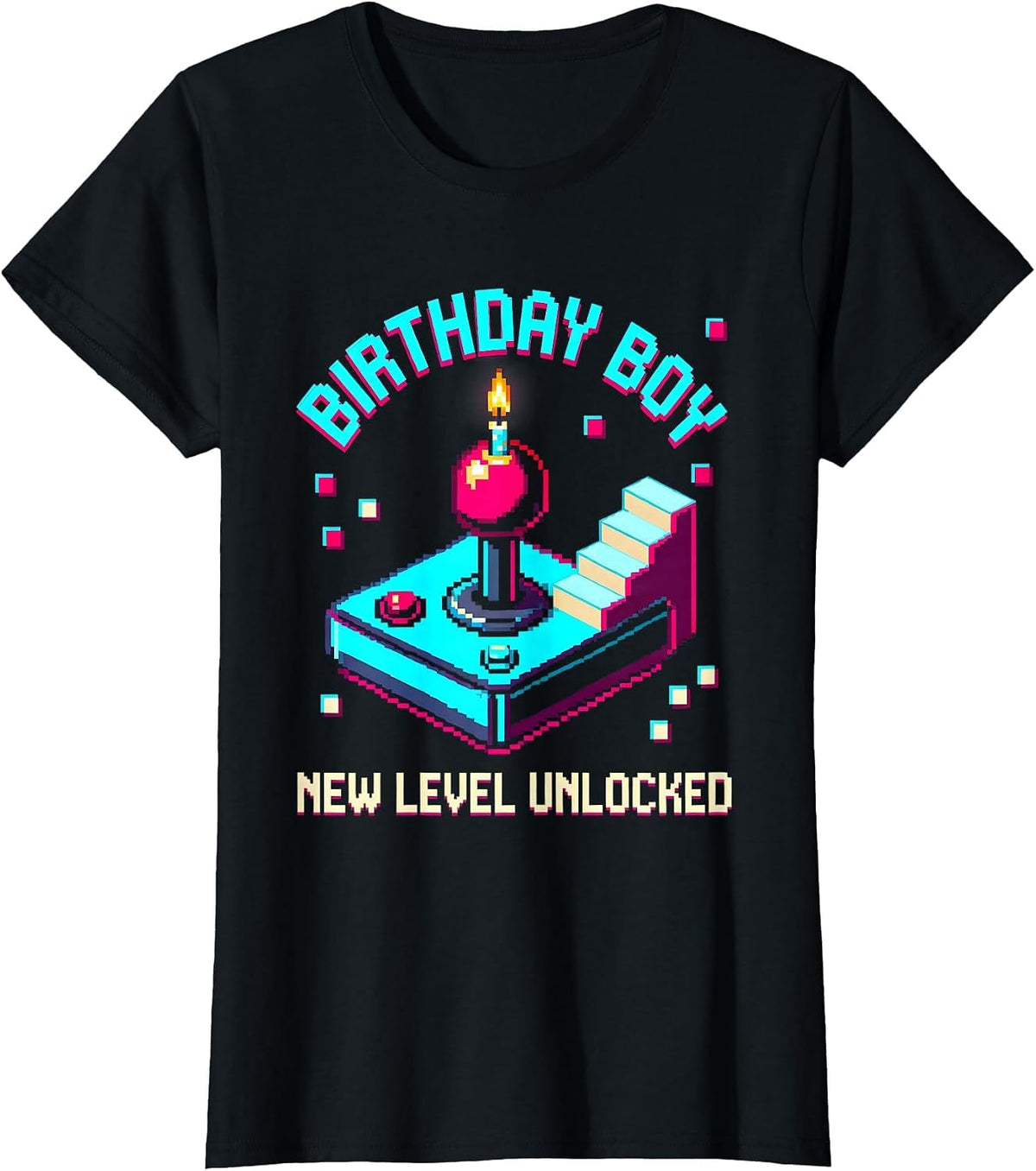 Women's Birthday Boy New Level Unlocked Pixel Art Gamer Boy Birthday T-Shirt - Black
