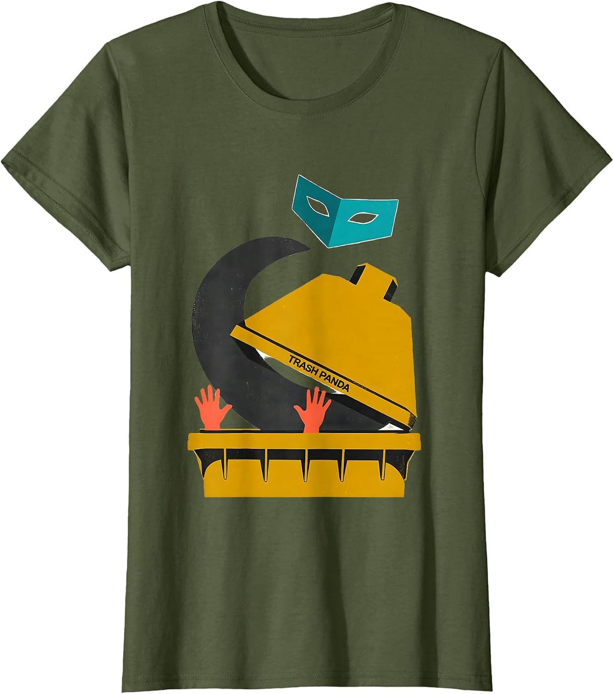 Women's Trash Panda Midcentury Modern Raccoon Meme Humor T-Shirt - Olive Green