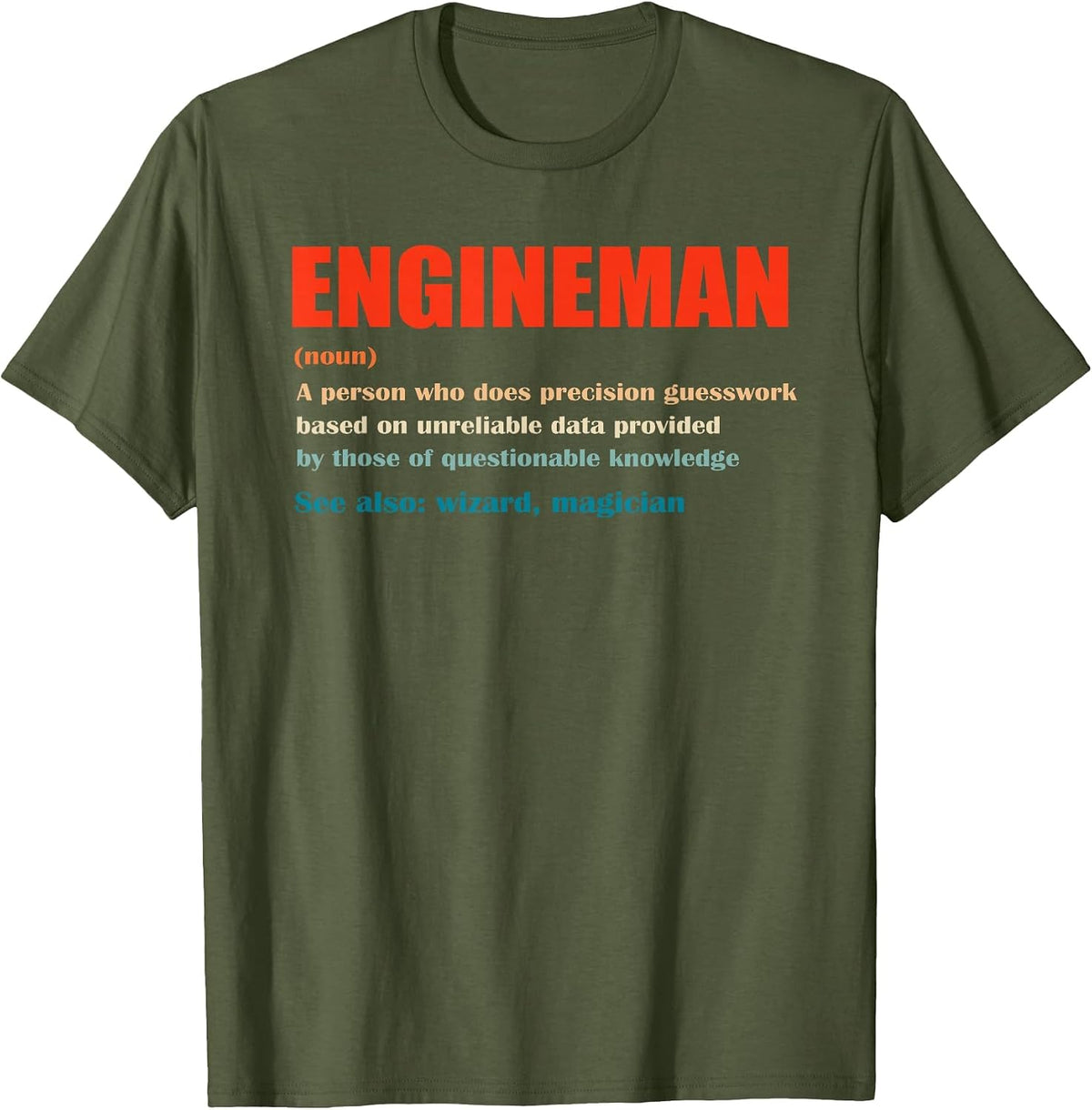 Engineman Vintage Definition Wizard Magician T-Shirt - Olive Green