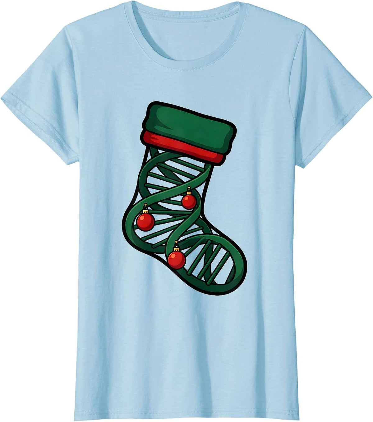 Women's DNA Helix Christmas Stocking Science Teacher Humor T-Shirt - Baby Blue