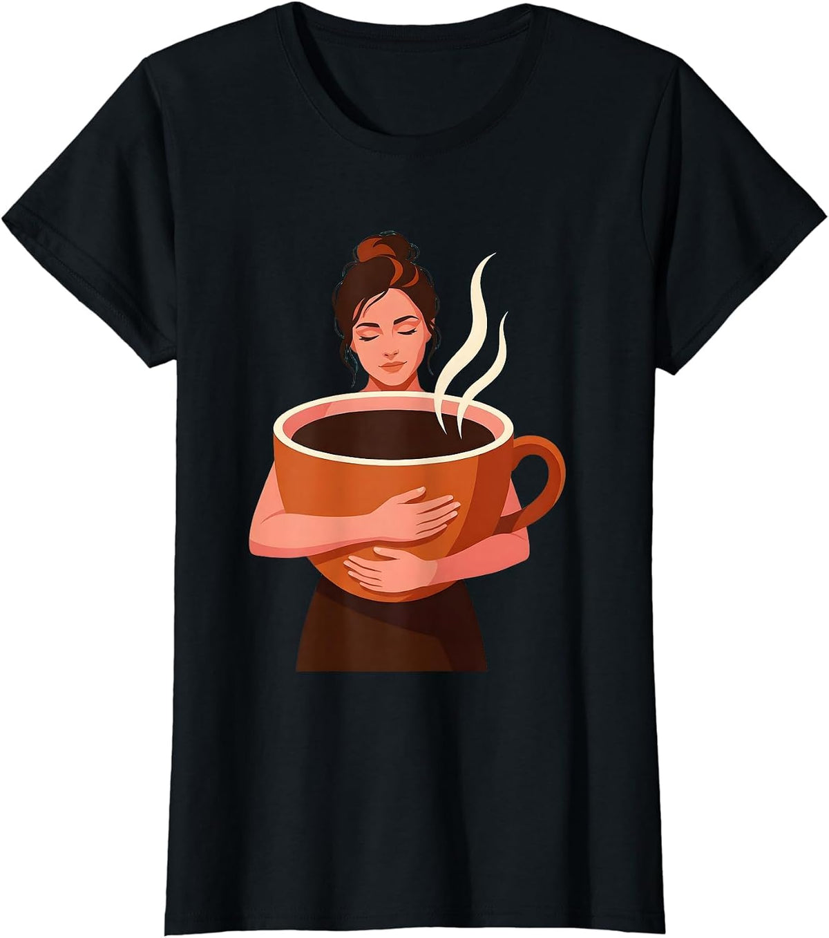 Coffee Lover Oversized Cup Illustration T-Shirt - Black