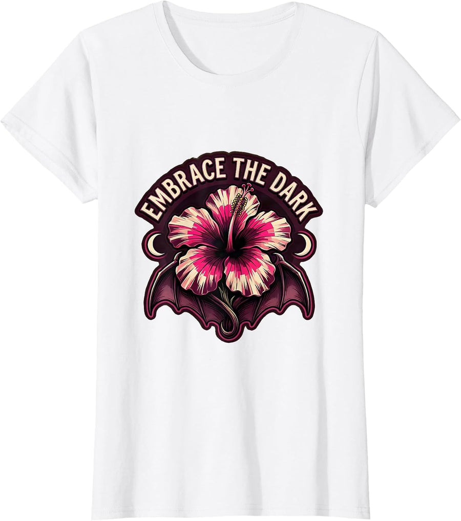 Women's Embrace the Dark Goth Aesthetic Design T-Shirt - White