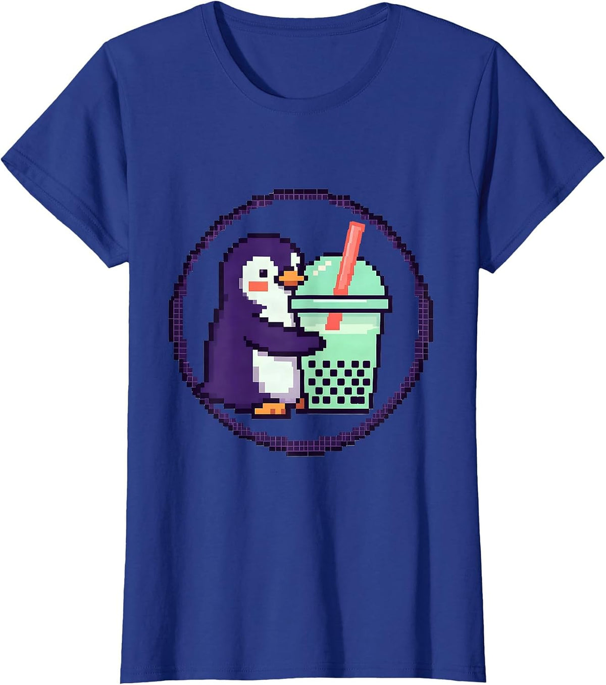 Women's Round Penguin Boba Tea Kawaii Anime Girl T-Shirt - Royal Blue