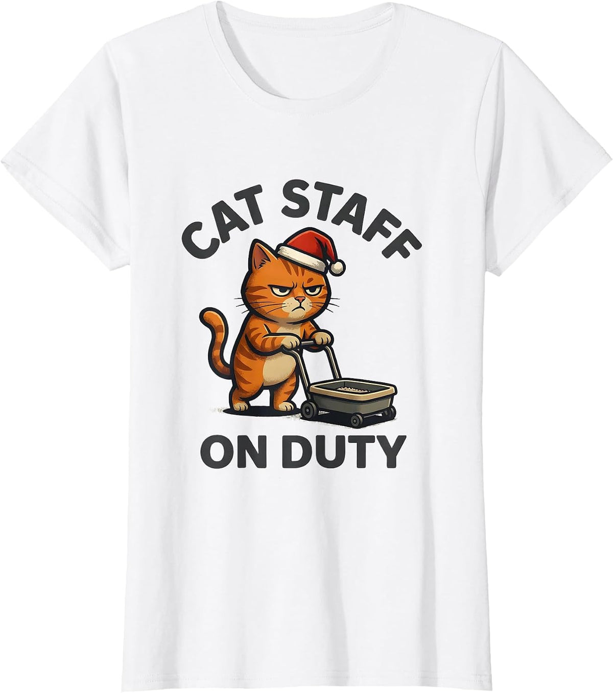 Cat Staff On Duty Funny Cat Lover Christmas Sarcastic T-Shirt - White