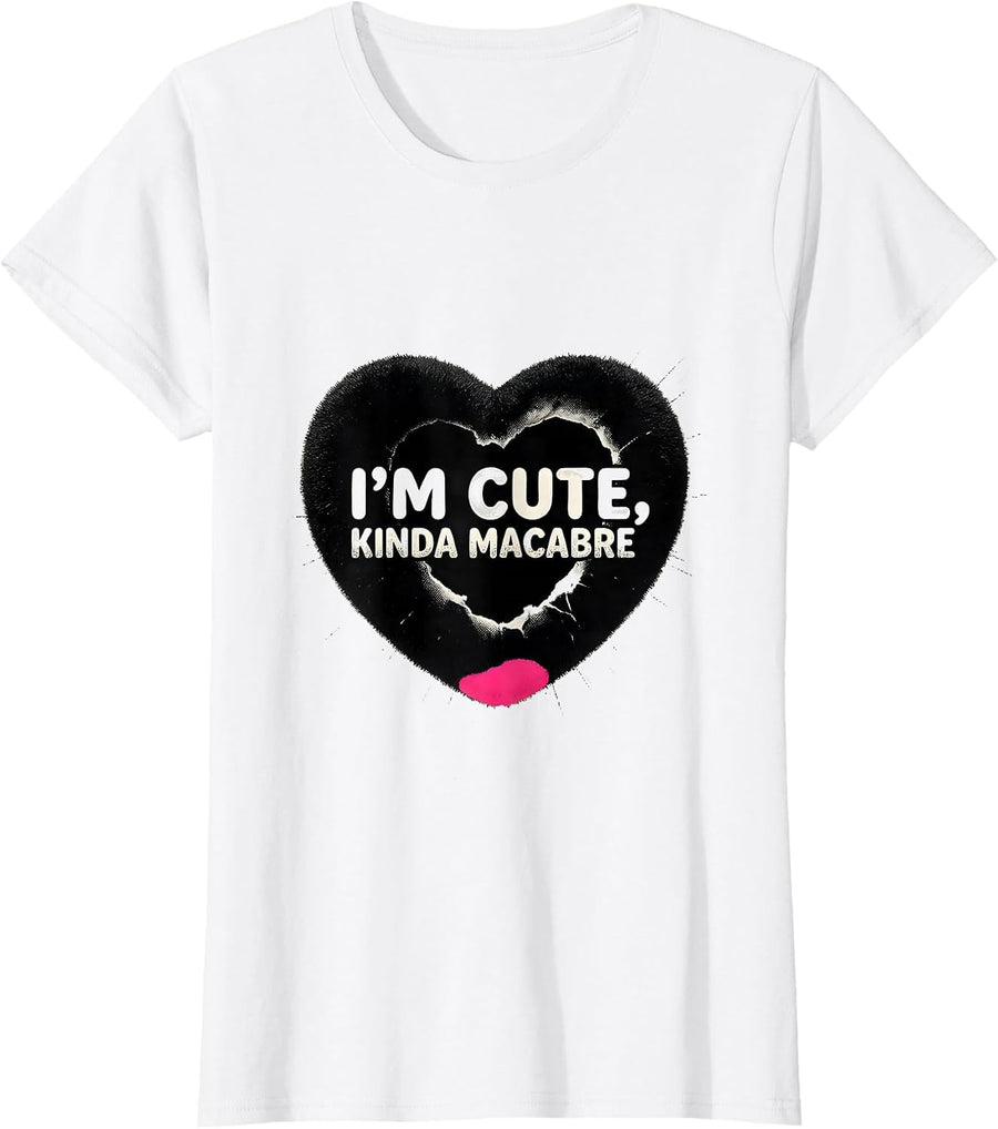 Women's I'm Cute, Kinda Macabre Pastel Goth Anime Kawaii Horror T-Shirt - White