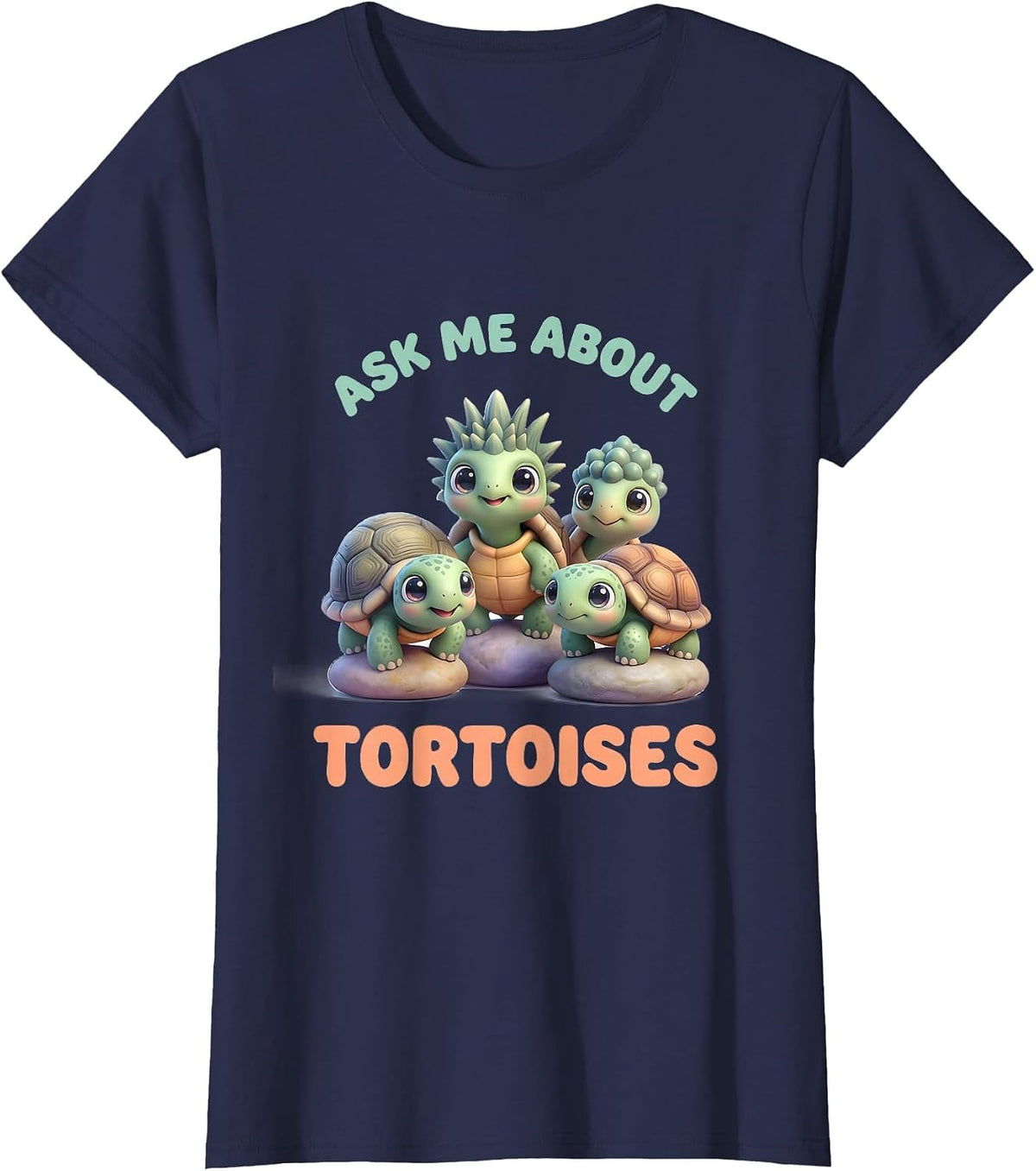 Women's Ask Me About Tortoises Cute Kawaii Reptile Lover Gift T-Shirt - Navy Blue