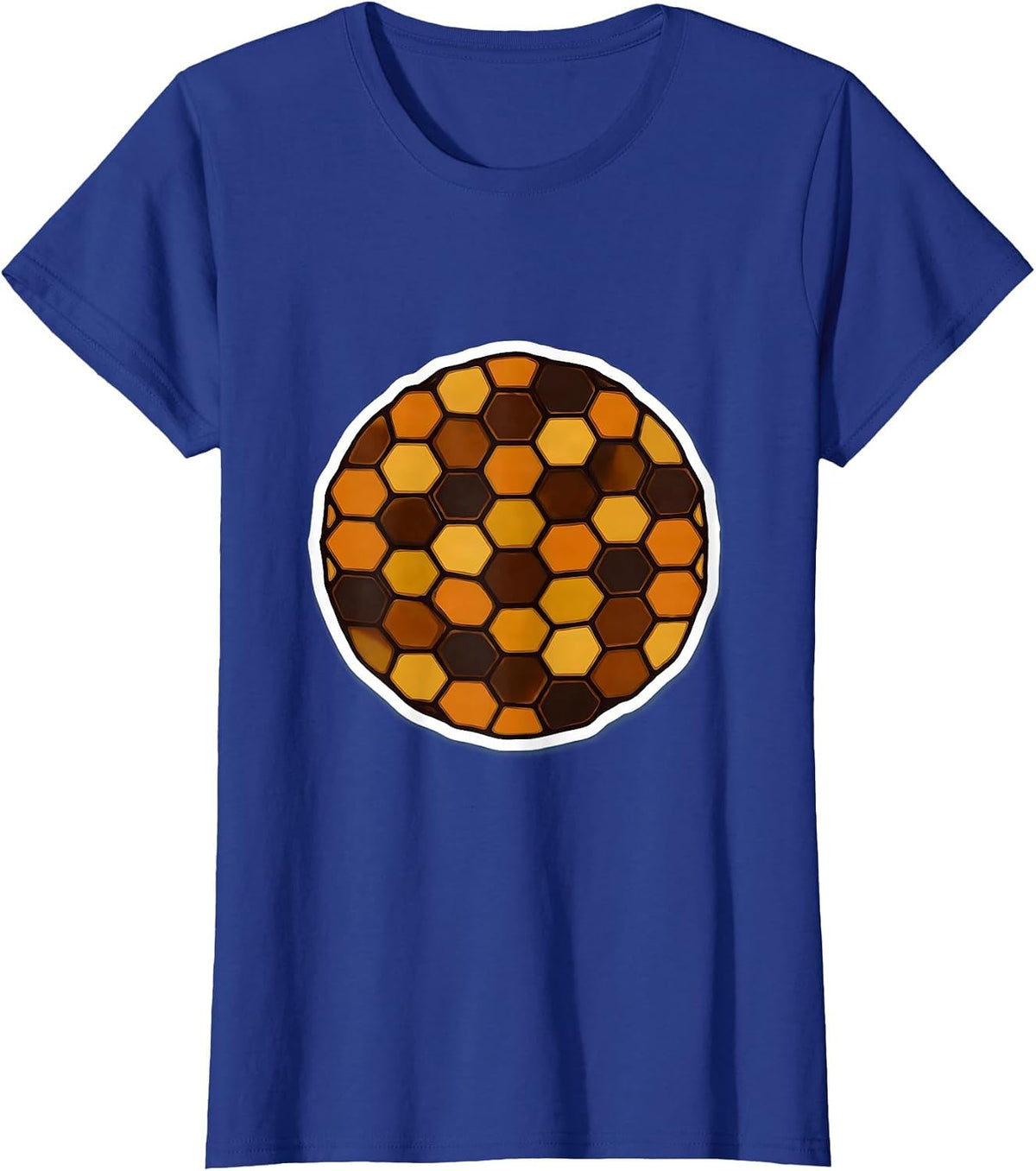 Women's Tortoise Shell Mosaic Geometric Hexagon Pattern T-Shirt - Royal Blue