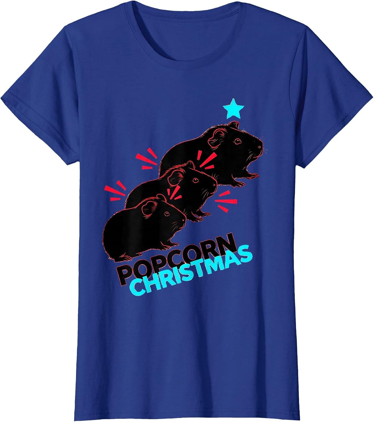 Women's Popcorn Christmas New Wave Guinea Pig Owner Pet Lover Humor T-Shirt - Royal Blue