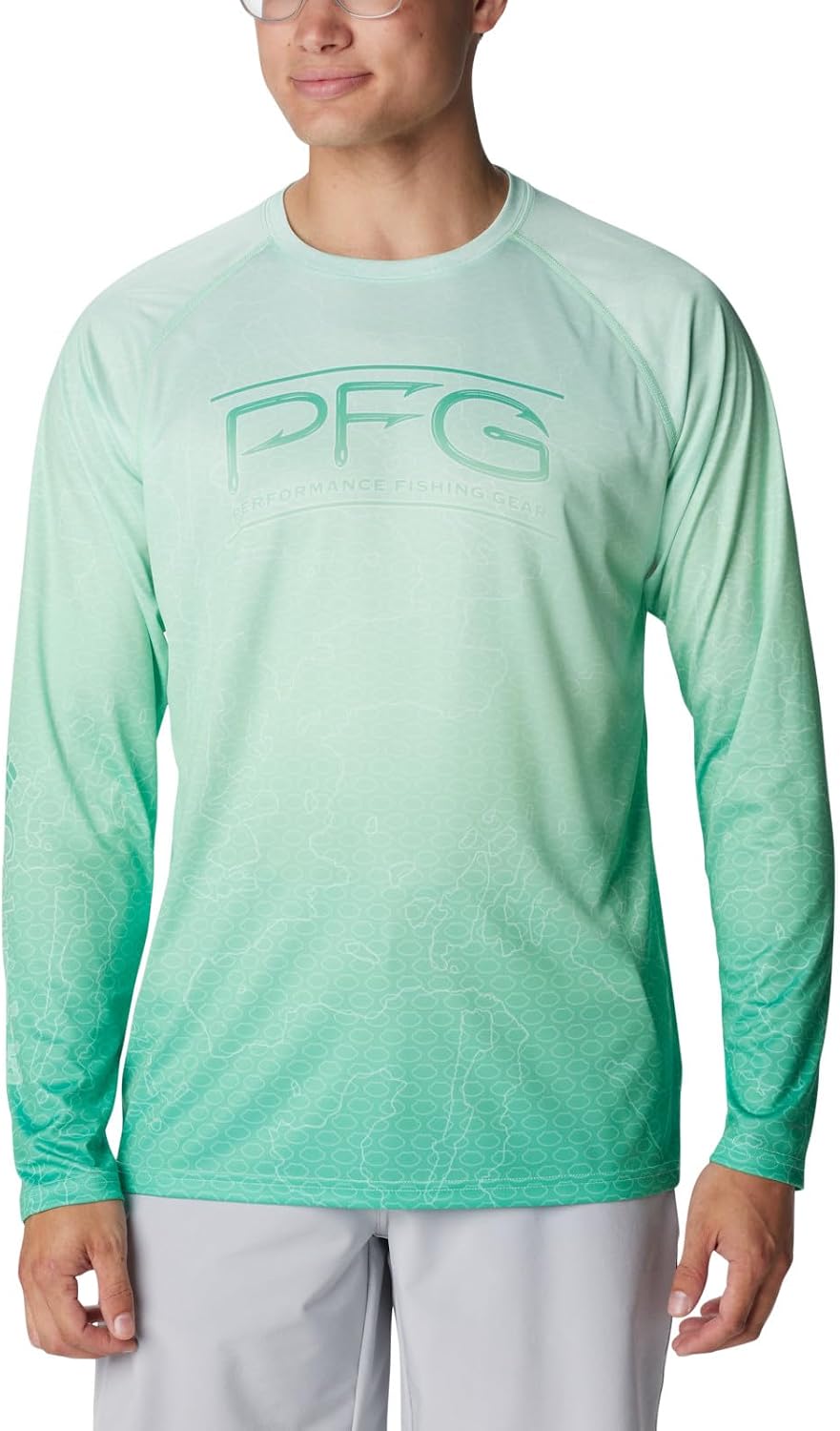 Columbia Men's Super Terminal Tackle PFG Super Fade Long Sleeve - Ocean Mint Techcamo\/Bathymetric Sf