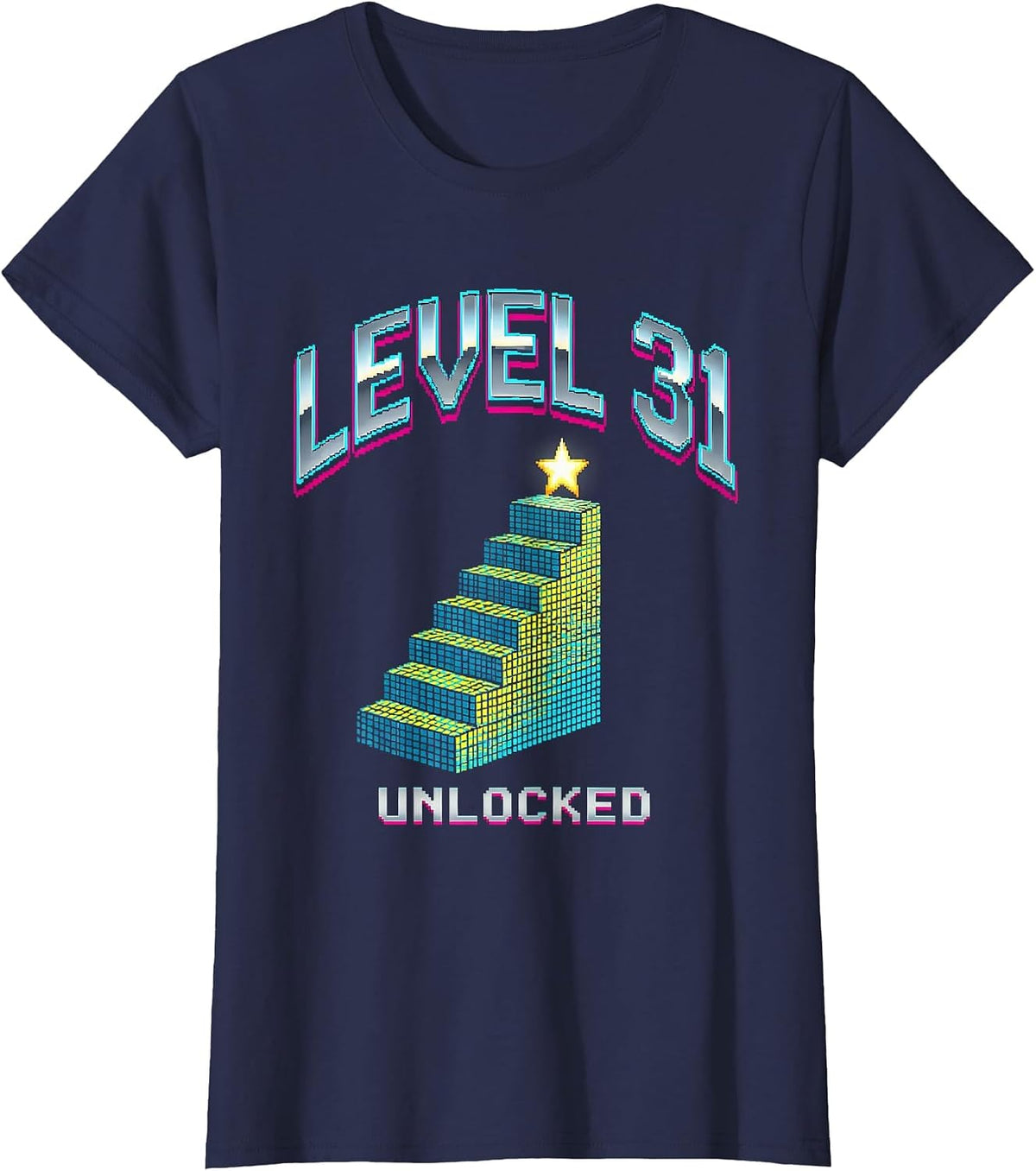 Women's Level 31 Unlocked Pixel Art Gamer Birthday Milestone T-Shirt - Navy Blue