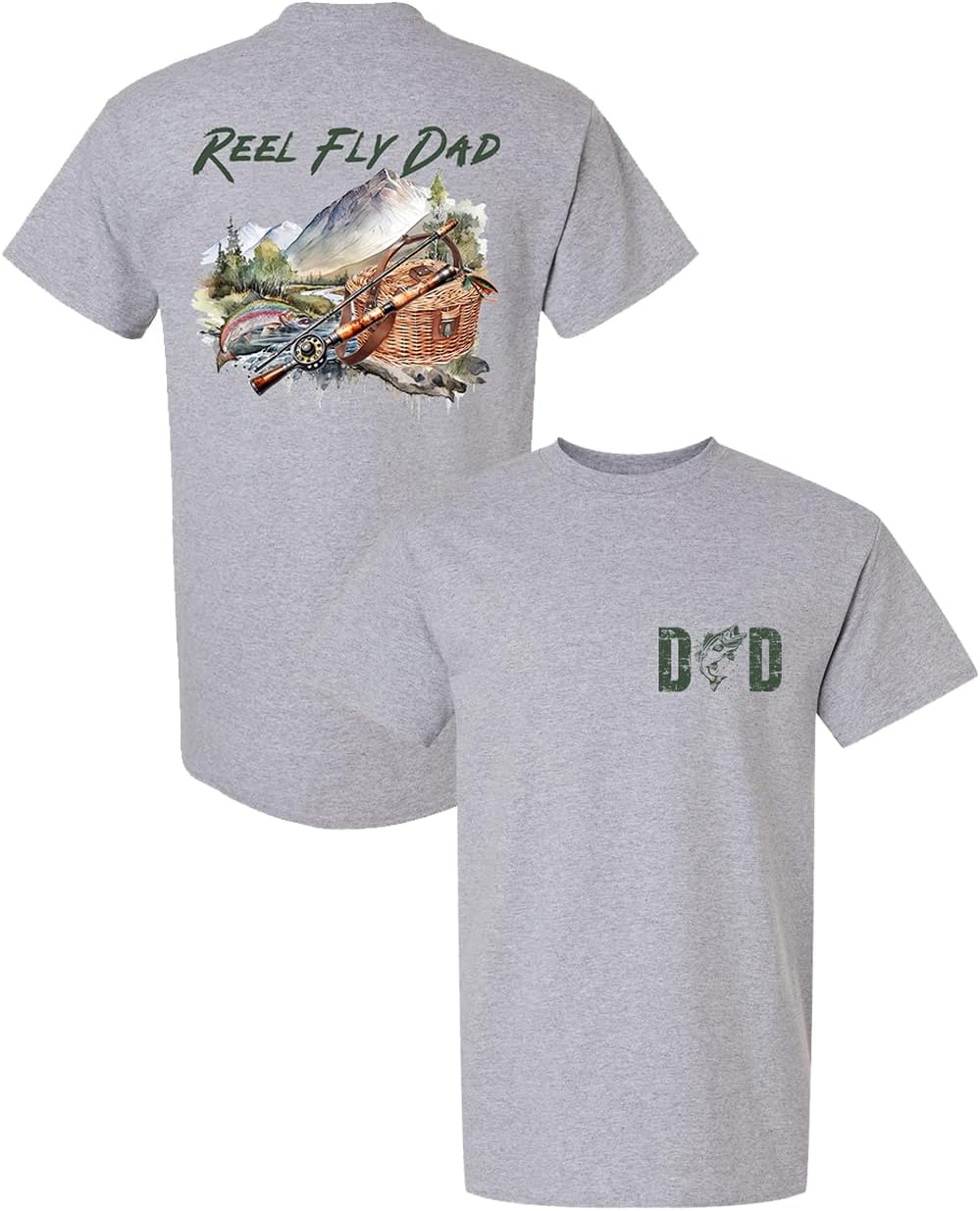 Trenz Shirt Company Men’s Distressed Reel Fly Dad Fishing Shirt – Outdoor Tee for Fishing Enthusiasts - Sport Grey