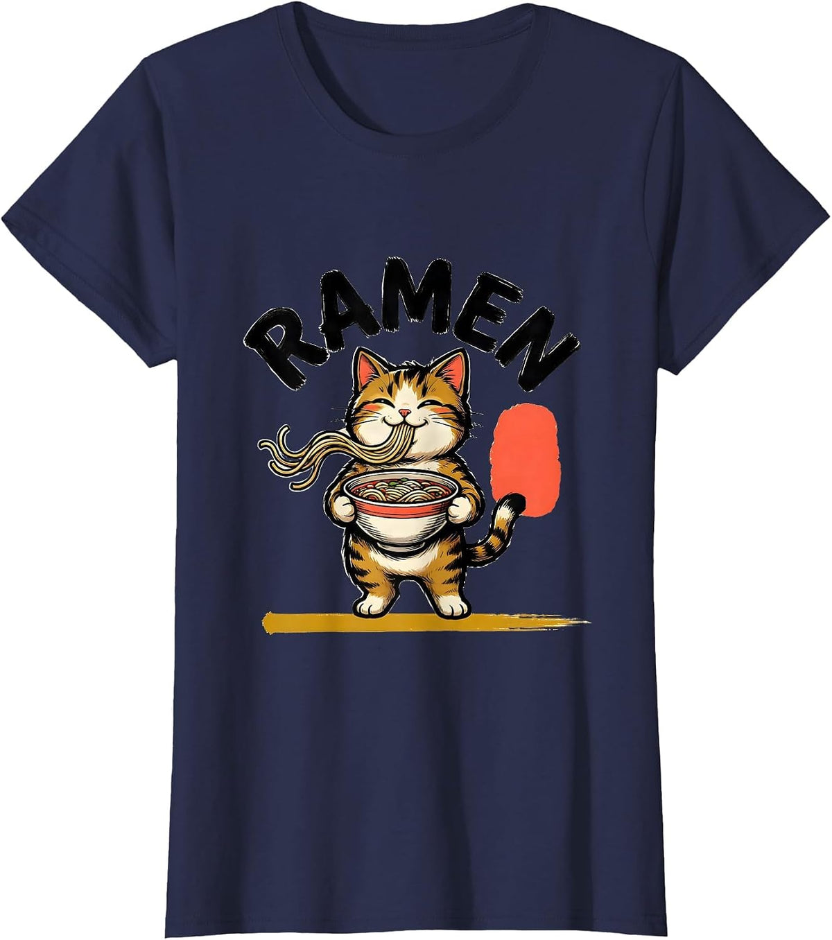 Women's RAMEN Kawaii Anime Cat Japanese Humor Ramen Lover Gift T-Shirt - Navy Blue