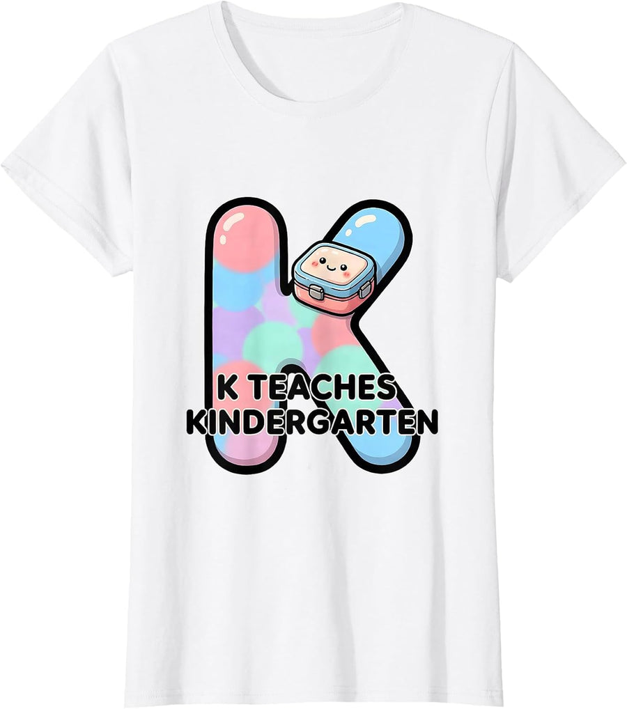 Women's K Teaches Kindergarten Cute Kawaii Back To School Teacher T-Shirt - White