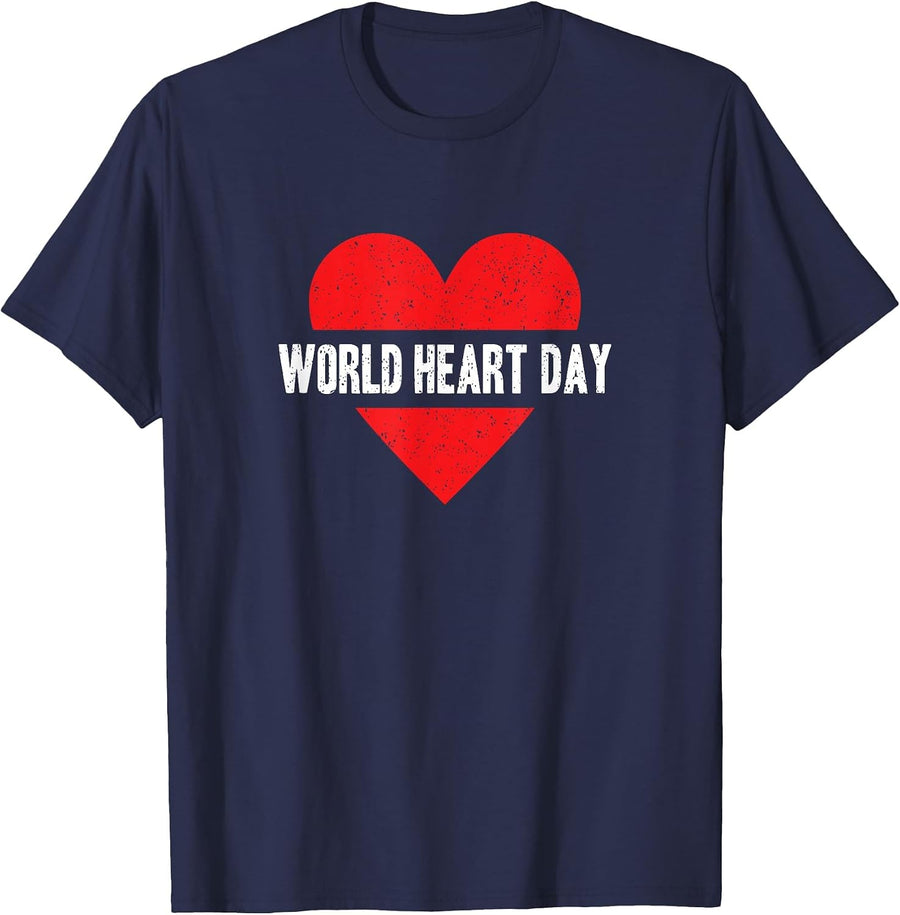 World Heart Day Red Cute Heart Distressed Save The Planet T-Shirt - Navy Blue
