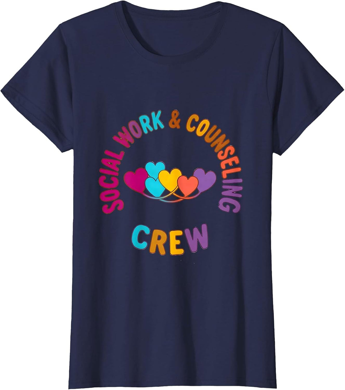 Women's Social Work & Counseling Crew Colorful School Counselor Crew T-Shirt - Navy Blue
