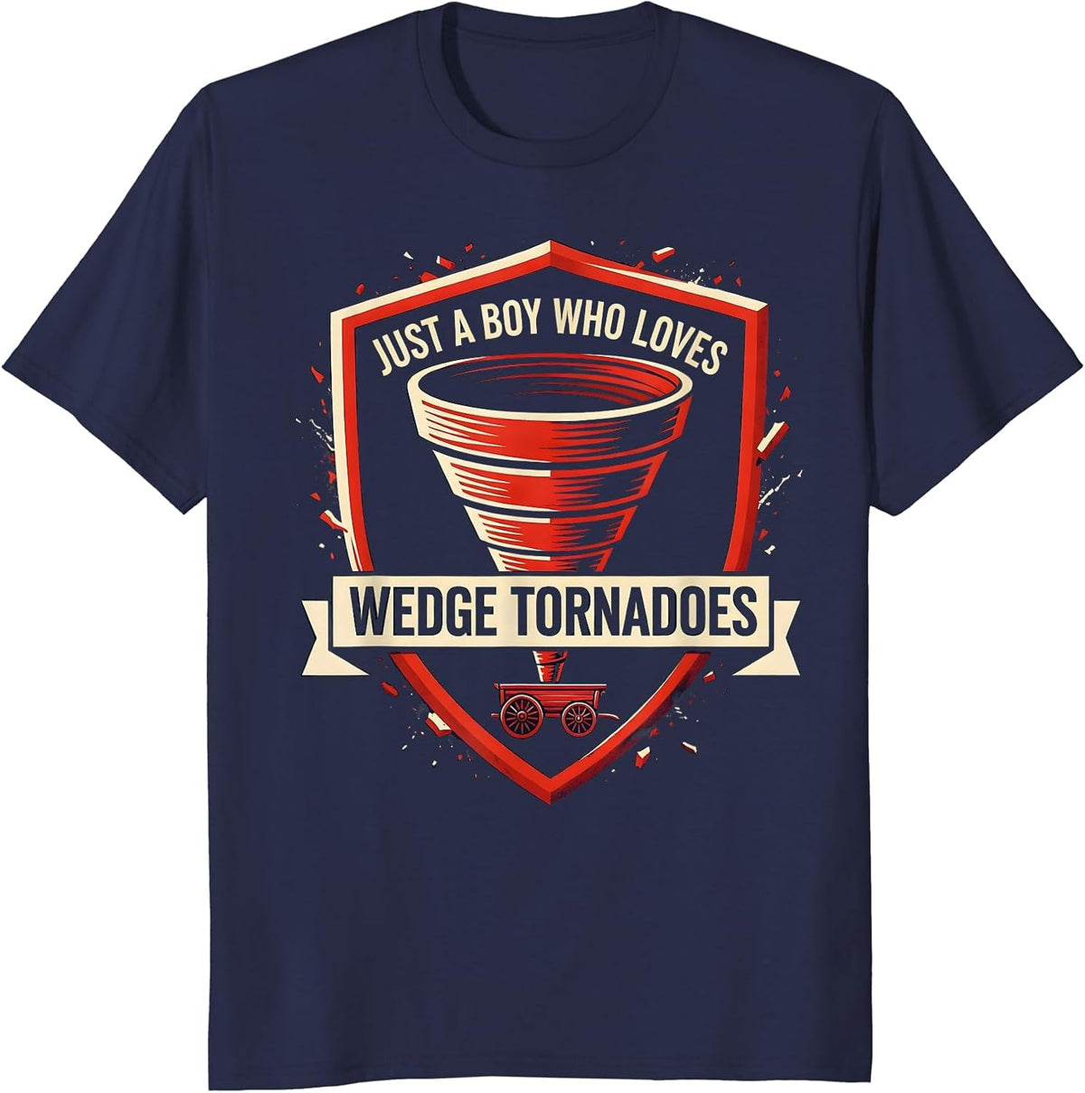 Men's Just A Boy Who Loves Wedge Tornadoes Funny Storm Chaser T-Shirt - Navy Blue
