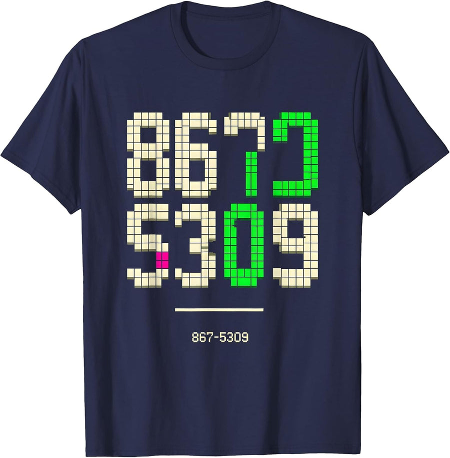 867-5309 Pixel Art 80s Nostalgia Gen X Humor T-Shirt - Navy Blue