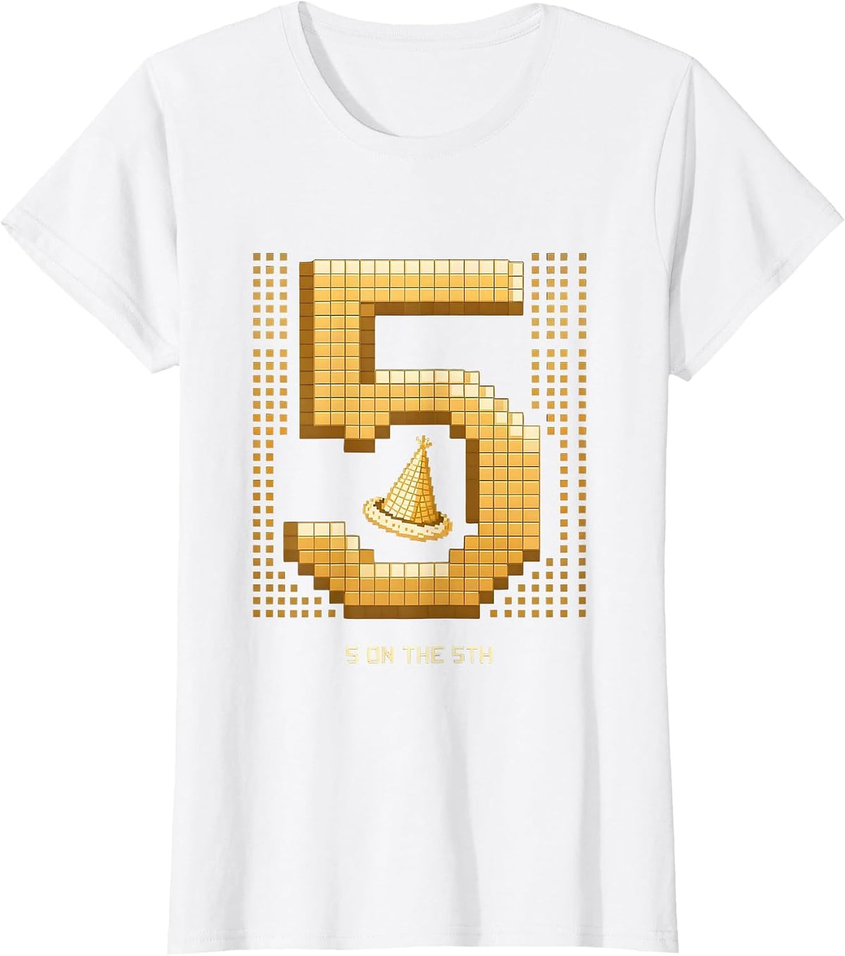 5 On The 5th Pixel Art Golden Birthday Toddler Party T-Shirt - White