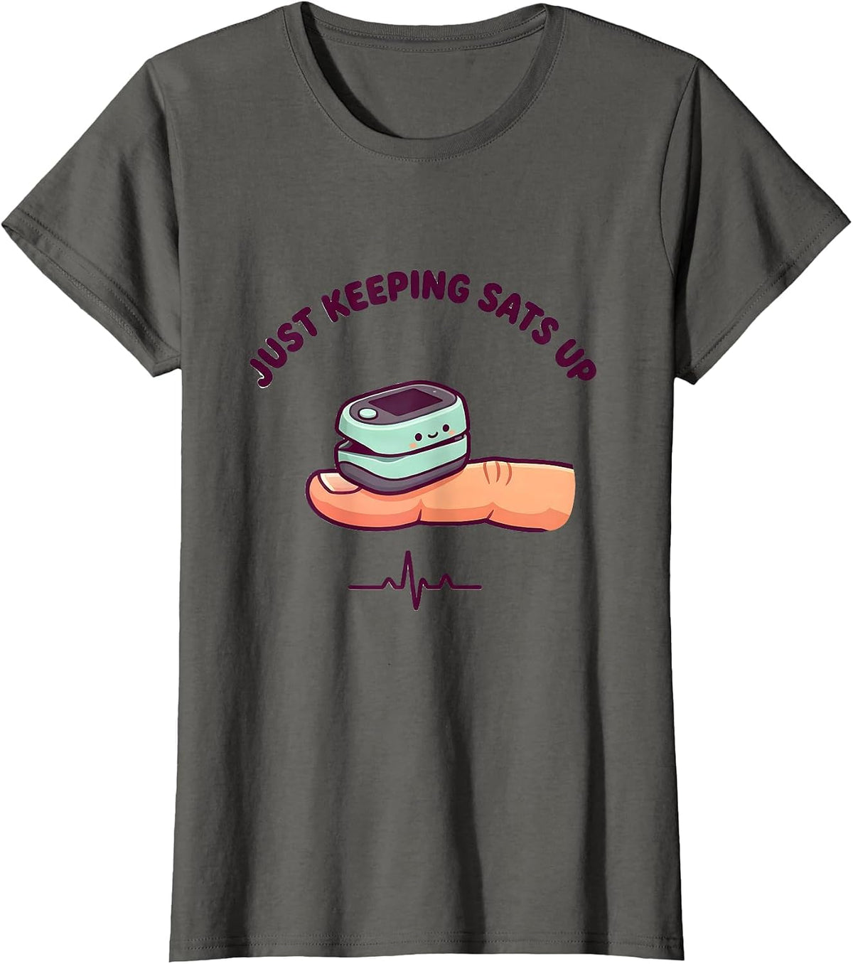 Women's Just Keeping Sats Up Cute Kawaii Respiratory Therapist RT T-Shirt - Asphalt Grey