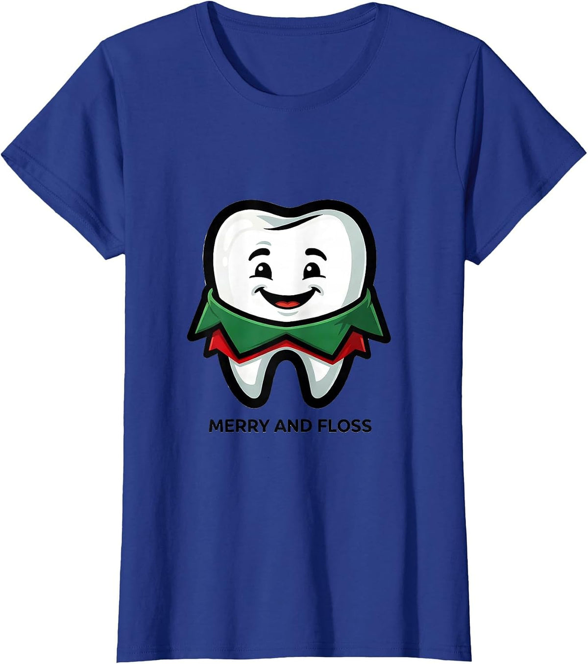 Women's Merry and Floss Funny Dental Christmas Dental Staff Crew T-Shirt - Royal Blue
