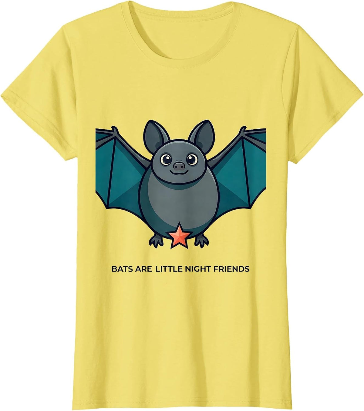 Women's Bats Are Little Night Friends Funny Bat Lover Wildlife Humor T-Shirt - Lemon Yellow