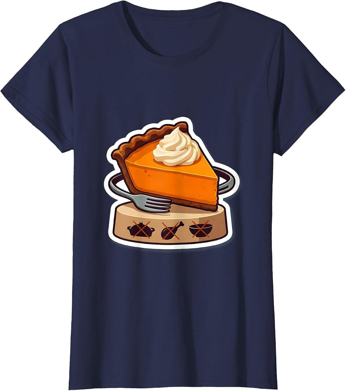 Women's Oversized Pumpkin Pie Wedge Funny Thanksgiving Humor T-Shirt - Navy Blue