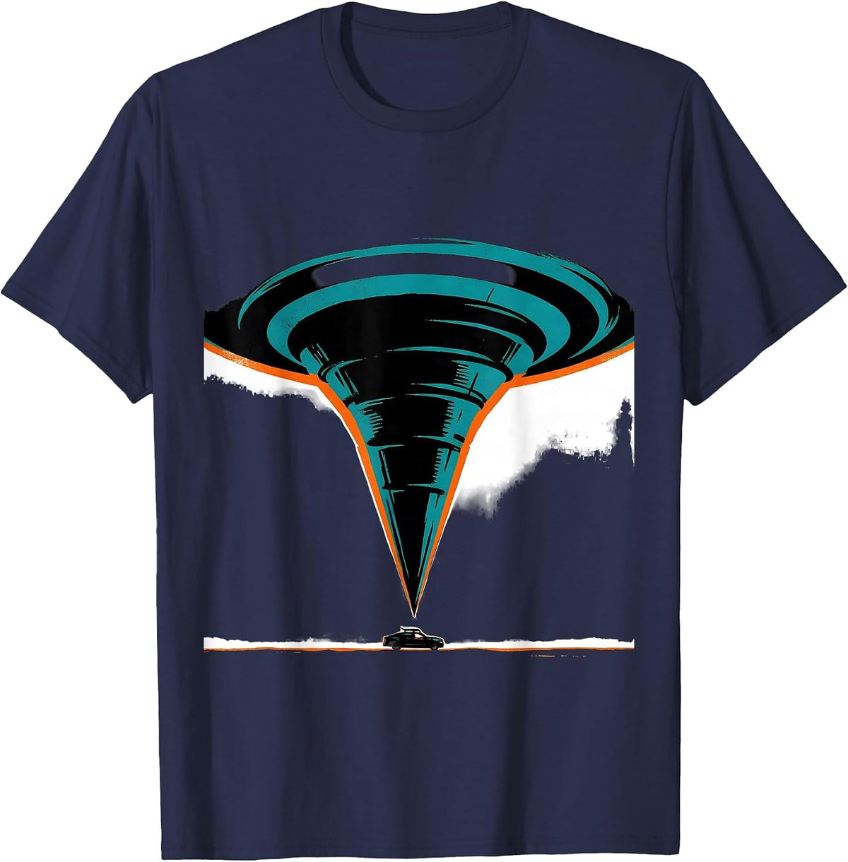 Men's Massive Dark Funnel Screenprint Storm Chaser Tornado T-Shirt - Navy Blue