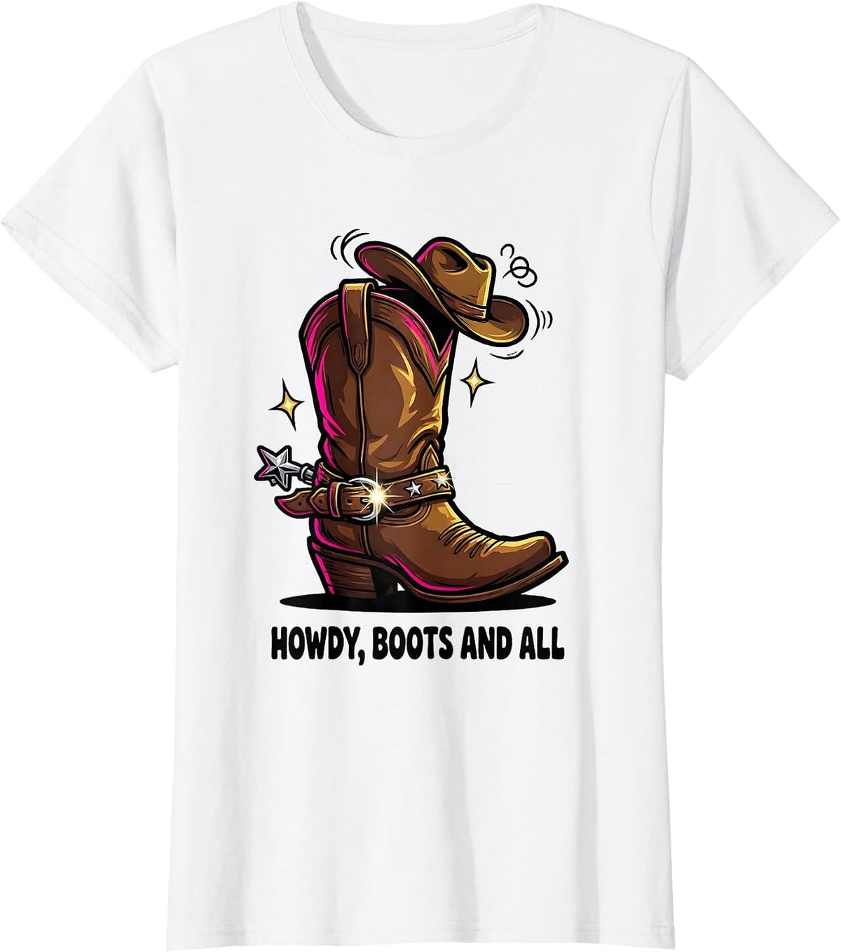 Howdy, Boots and All Cartoon Cowgirl Boot Western Pride T-Shirt - White