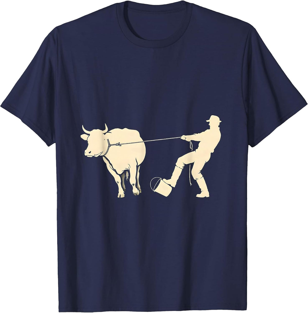Men's Farmer vs Heifer Silhouette Funny Farm Life T-Shirt - Navy Blue