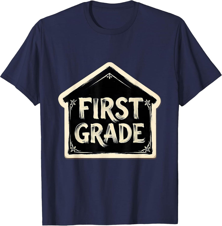 First Grade Retro Teacher Student Back To School T-Shirt - Navy Blue