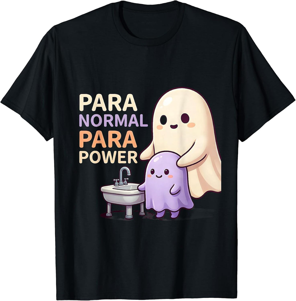 Men's Para Normal Para Power Cute Kawaii Ghost Paraprofessional T-Shirt - Black