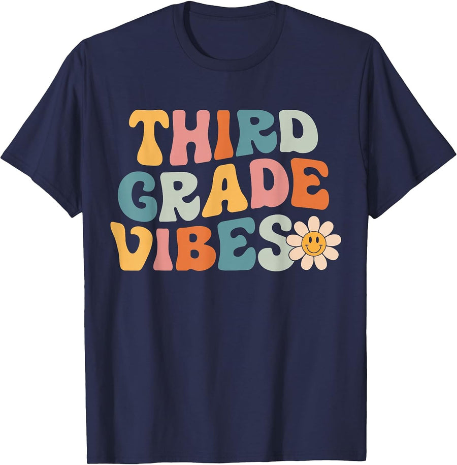 Third Grade Vibes - 3rd Grade Team Retro 1st Day of School T-Shirt - Navy Blue