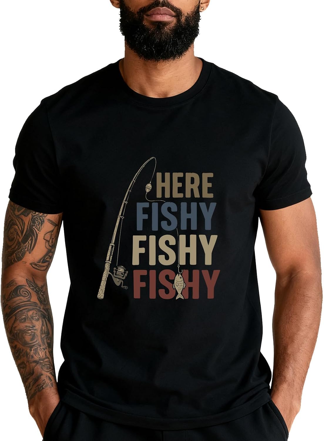 Here Fishy Fishy Fishy Fishing Angler Deep Sea Fishing Funny T-Shirt - Black