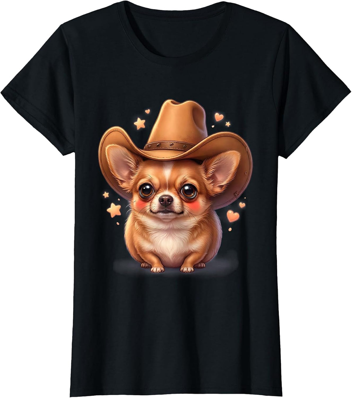 Women's Funny Chihuahua in Oversized Cowboy Hat T-Shirt - Black