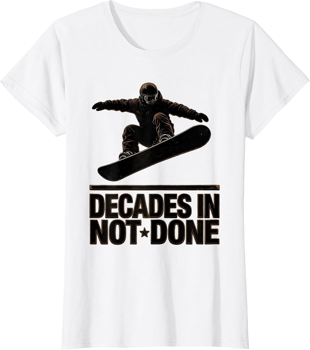 Decades In, Not Done Wood Type Letterpress Snowboarder T-Shirt - White